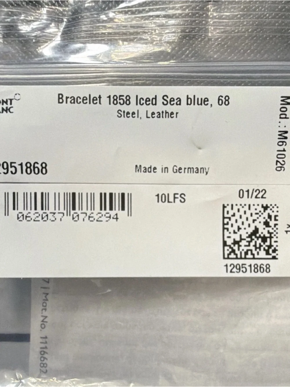 Montblanc 1858 Iced Sea Blue Leather Bracelet, Large (Size 68) Steel – Authentic